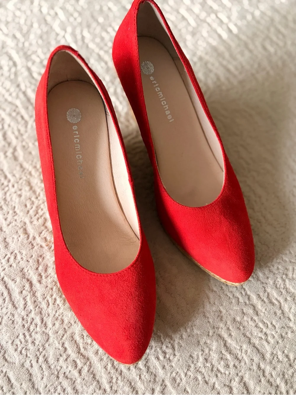 Eric Michael Red Suede Wedge Espadrille